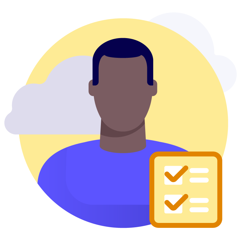 a man in front of a checklist, illustration style