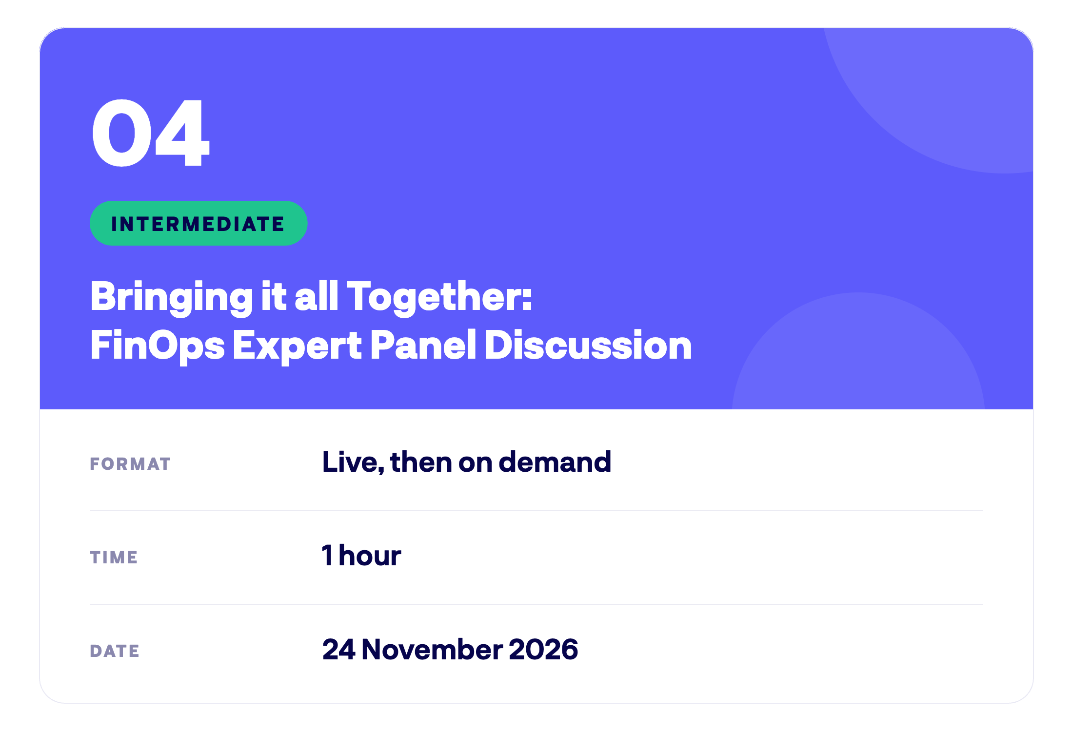Component 04: Bringing it all Together, FinOps Expert Panel. Live, 1 hour, 24 November 2026